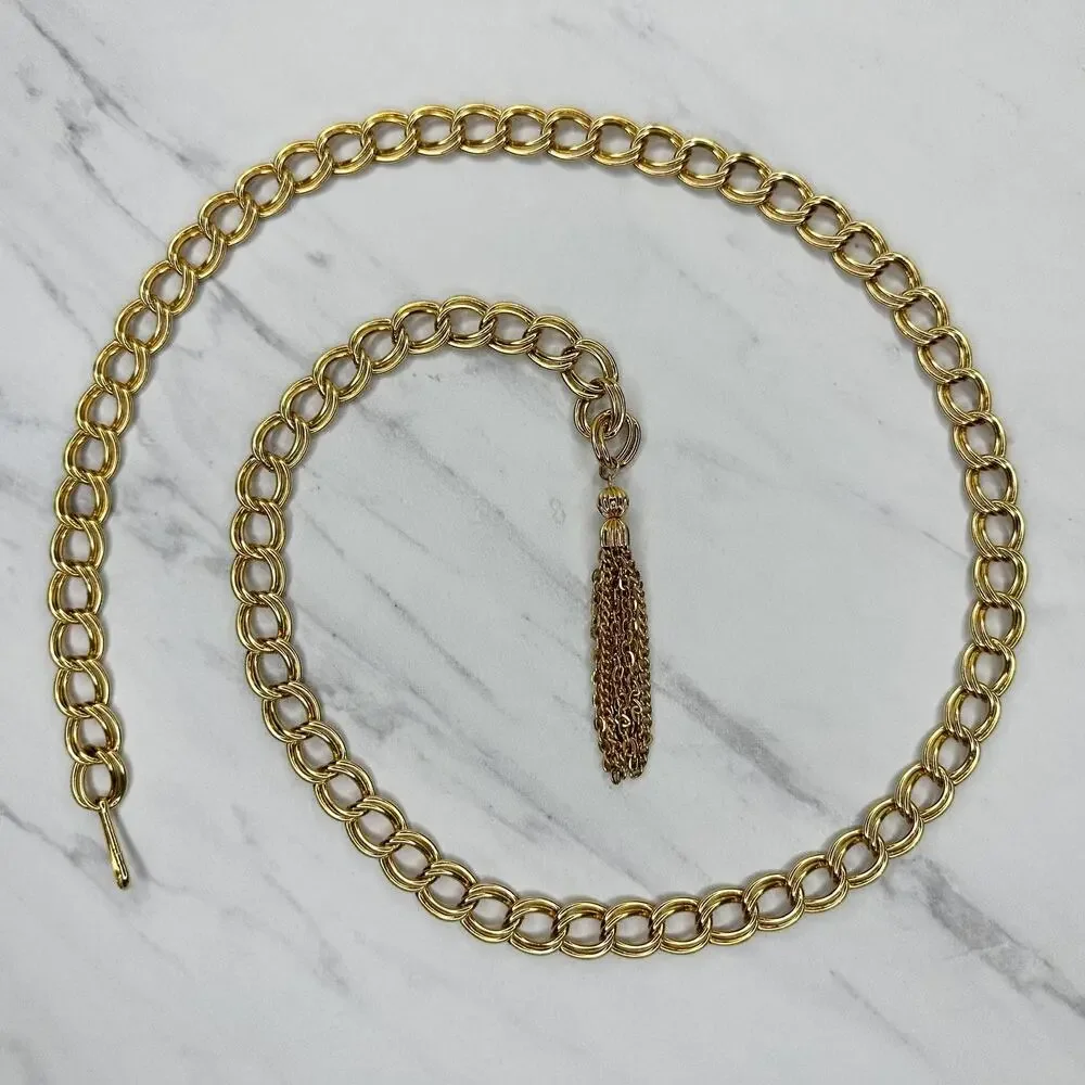 Gold Tone Chain Belt Tassel Charm Y2K Festival Style Extra Small/Small ✨